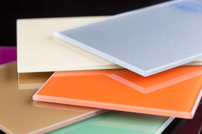 Selection of coloured glass splashback samples.
