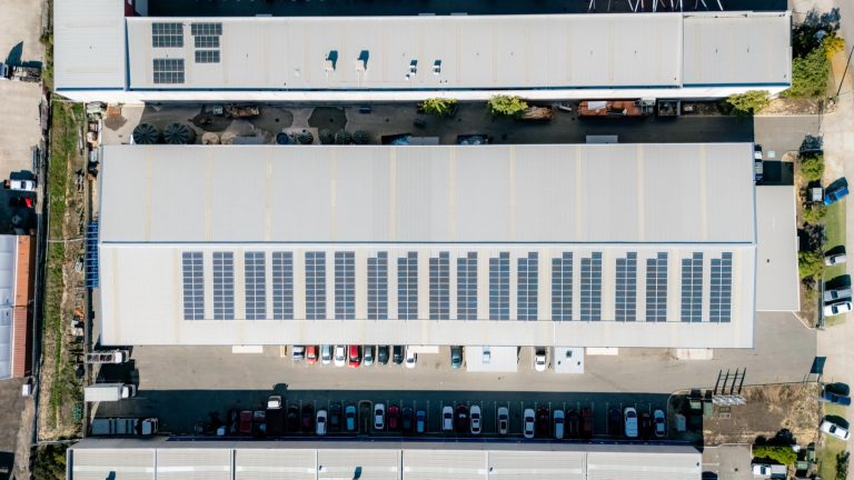 Top-down aerial view across the Tough Glass processing facility.